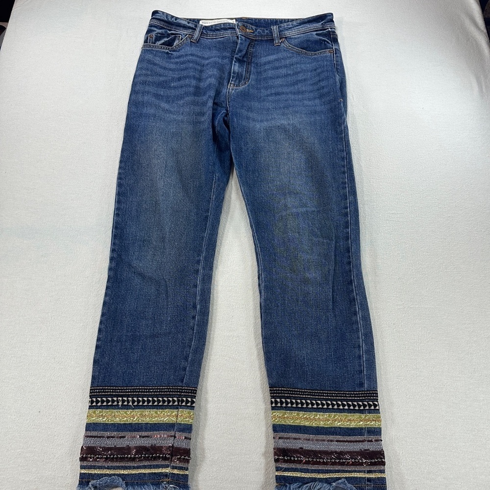 Pilcro and the Letterpress Blue Jeans High Rise Slim Fit with Colorful Hem Sz 27